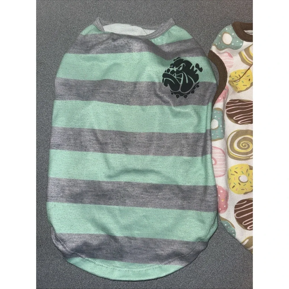 Dog Shirt Lot Of 2 , S/m Stripe,‎ Xl Donuts